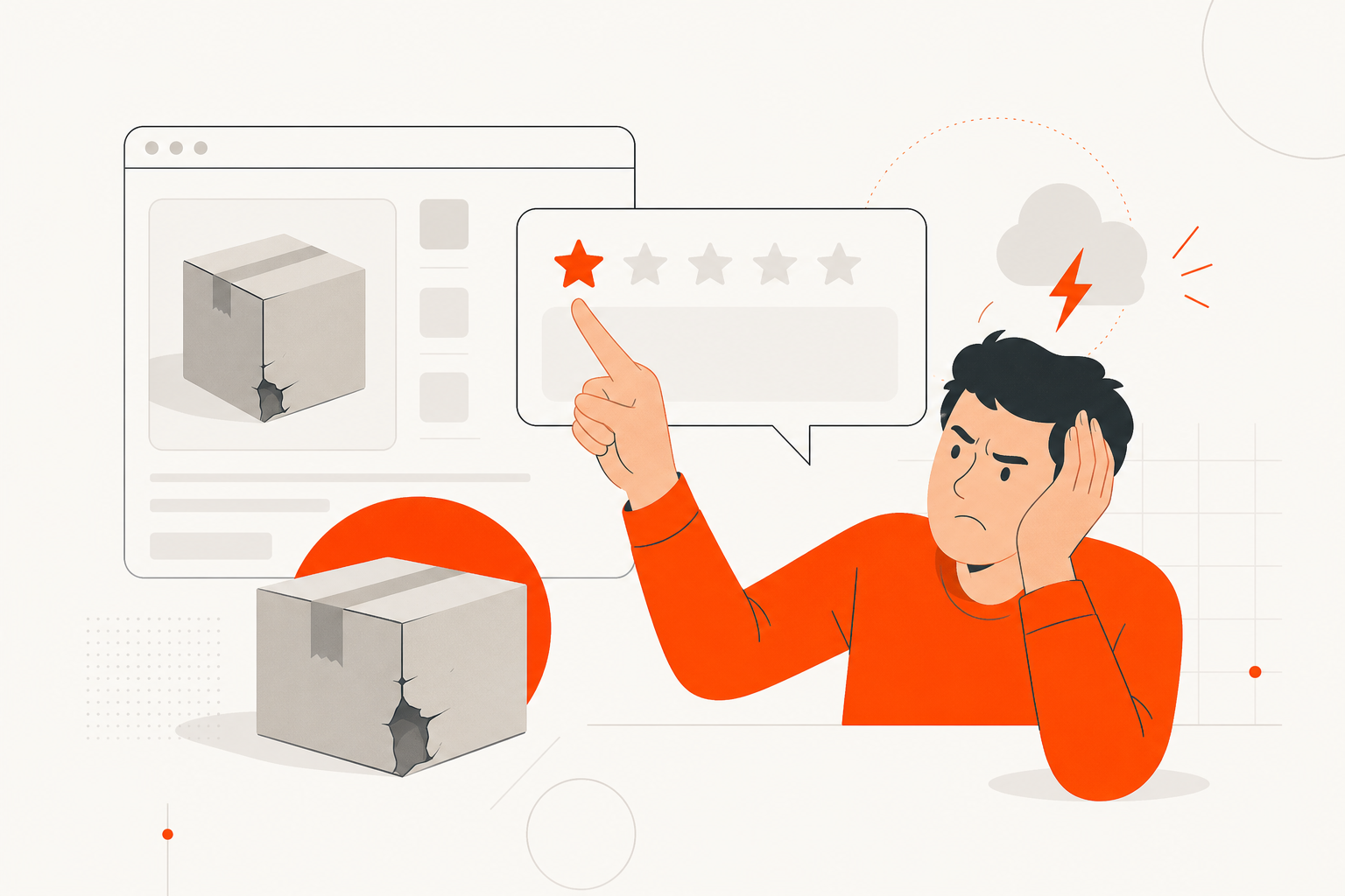 Cliente frustrado deixando uma avaliação negativa em uma plataforma de e-commerce.